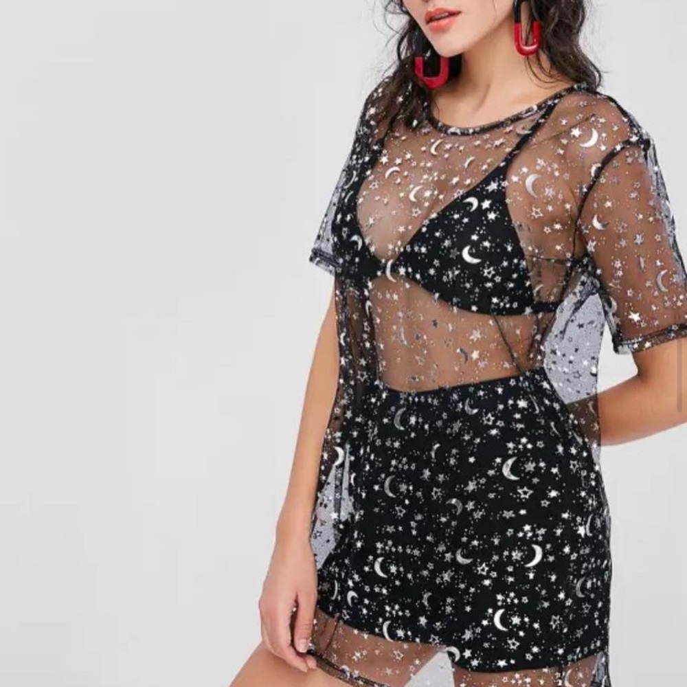 Sparkly Starry Mesh Long T-Shirt